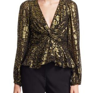 A.L.C Logan twist front metallic peplum top size 2